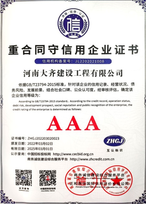 重合同守信用证书