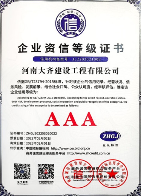 企业资信等级证书